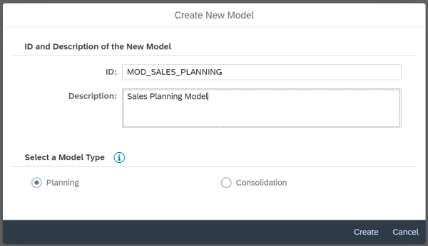 Erstellung eines Modells vom Typ 'Planung' in SAP BPC mit dem SAP BPC Web Client